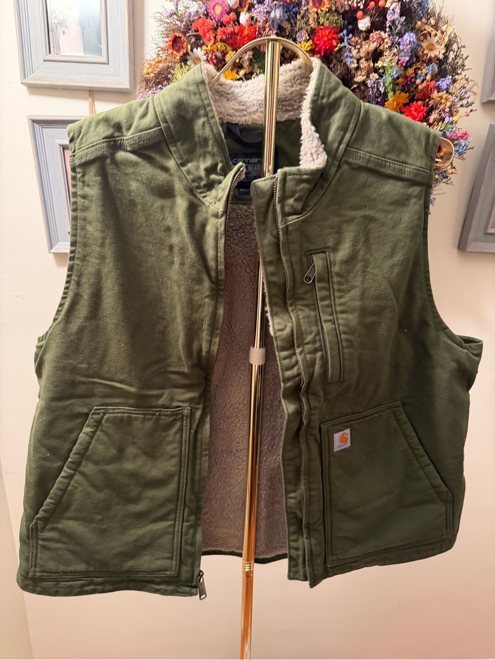 Carhartt Olive Green Sherpa-Lined Utility Vest